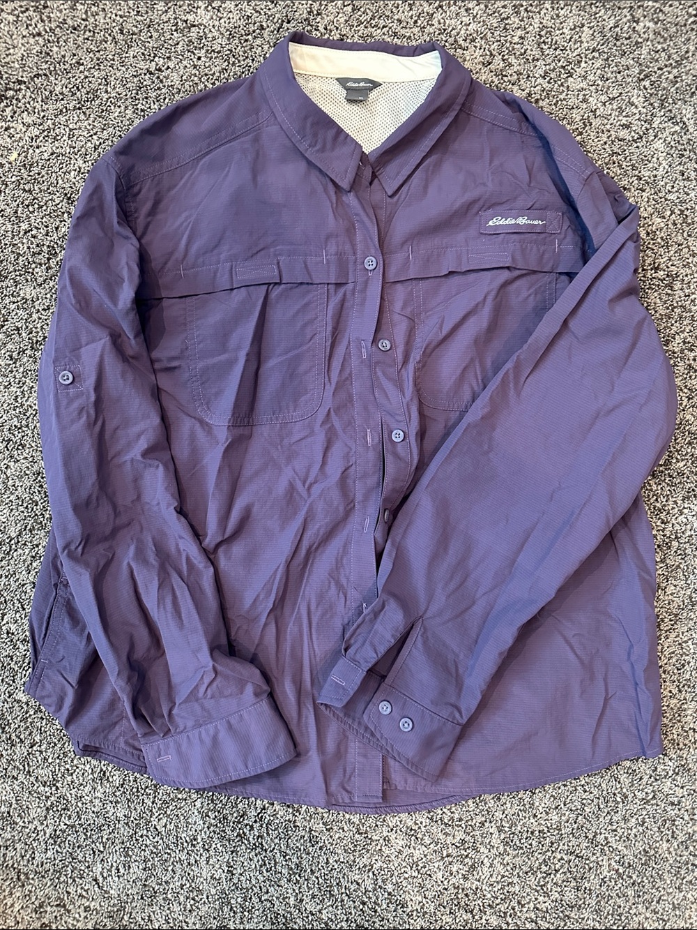NWOT Eddie Bauer Nylon Button  Down Shirt  size XL.  Plum/purple color